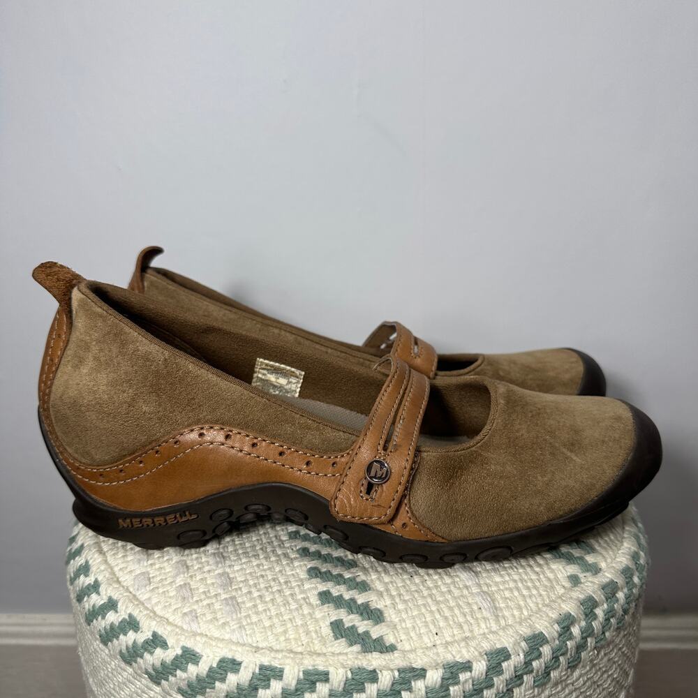 Merrell Plaza Bandeau Tan Mary Jane Shoes ‎ Suede Leather US 9.5 EU 40.5 Comfort